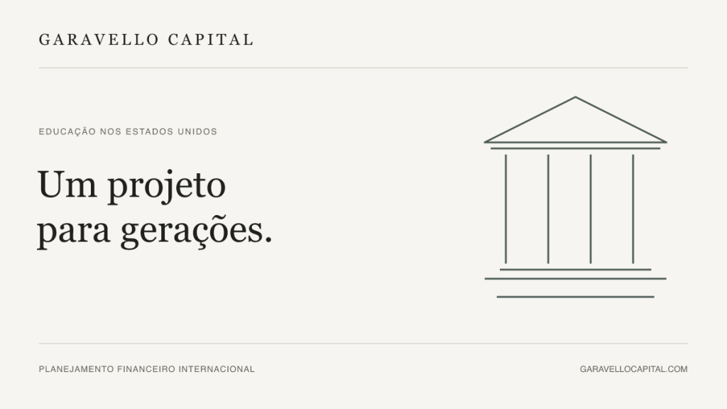 Capa sobre educação nos Estados Unidos com ilustração de um edifício universitário e a frase Um projeto para gerações.